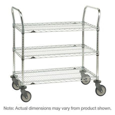 Metro 3SPN33PS SP Series Utility Cart with 3 Stainless Steel Wire Shelves, 18" x 36" x 39"