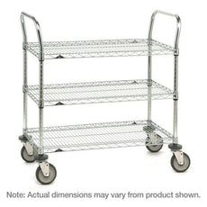 Metro 3SPN43DC SP Series Utility Cart with 3 Chrome Wire Shelves, 21" x 36" x 39"
