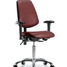 Vinyl Chair Chrome - Medium Bench Height with Medium Back, Seat Tilt, Adjustable Arms, & Casters in Borscht Supernova Vinyl - VMBCH-MB-CR-T1-A1-NF-CC-8815