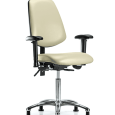 Vinyl Chair Chrome - Medium Bench Height with Medium Back, Seat Tilt, Adjustable Arms, & Stationary Glides in Adobe White Trailblazer Vinyl - VMBCH-MB-CR-T1-A1-NF-RG-8501