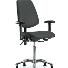 Vinyl Chair Chrome - Medium Bench Height with Medium Back, Seat Tilt, Adjustable Arms, & Stationary Glides in Charcoal Trailblazer Vinyl - VMBCH-MB-CR-T1-A1-NF-RG-8605