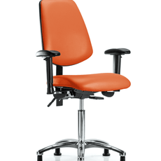 Vinyl Chair Chrome - Medium Bench Height with Medium Back, Seat Tilt, Adjustable Arms, & Stationary Glides in Orange Kist Trailblazer Vinyl - VMBCH-MB-CR-T1-A1-NF-RG-8613