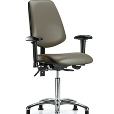 Vinyl Chair Chrome - Medium Bench Height with Medium Back, Seat Tilt, Adjustable Arms, & Stationary Glides in Taupe Supernova Vinyl - VMBCH-MB-CR-T1-A1-NF-RG-8809