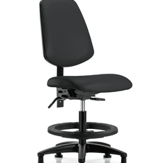 Vinyl Chair - Medium Bench Height with Medium Back, Black Foot Ring, & Stationary Glides in Black Trailblazer Vinyl - VMBCH-MB-RG-T0-A0-BF-RG-8540