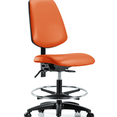 Vinyl Chair - Medium Bench Height with Medium Back, Chrome Foot Ring, & Casters in Orange Kist Trailblazer Vinyl - VMBCH-MB-RG-T0-A0-CF-RC-8613
