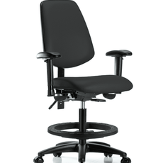 Vinyl Chair - Medium Bench Height with Medium Back, Adjustable Arms, Black Foot Ring, & Casters in Black Trailblazer Vinyl - VMBCH-MB-RG-T0-A1-BF-RC-8540