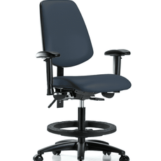 Vinyl Chair - Medium Bench Height with Medium Back, Adjustable Arms, Black Foot Ring, & Casters in Imperial Blue Trailblazer Vinyl - VMBCH-MB-RG-T0-A1-BF-RC-8582
