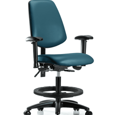 Vinyl Chair - Medium Bench Height with Medium Back, Adjustable Arms, Black Foot Ring, & Casters in Marine Blue Supernova Vinyl - VMBCH-MB-RG-T0-A1-BF-RC-8801