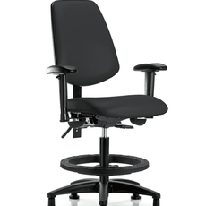 Vinyl Chair - Medium Bench Height with Medium Back, Adjustable Arms, Black Foot Ring, & Stationary Glides in Black Trailblazer Vinyl - VMBCH-MB-RG-T0-A1-BF-RG-8540