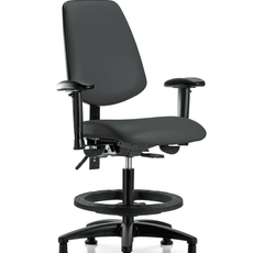 Vinyl Chair - Medium Bench Height with Medium Back, Adjustable Arms, Black Foot Ring, & Stationary Glides in Charcoal Trailblazer Vinyl - VMBCH-MB-RG-T0-A1-BF-RG-8605
