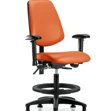 Vinyl Chair - Medium Bench Height with Medium Back, Adjustable Arms, Black Foot Ring, & Stationary Glides in Orange Kist Trailblazer Vinyl - VMBCH-MB-RG-T0-A1-BF-RG-8613