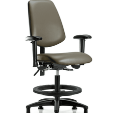 Vinyl Chair - Medium Bench Height with Medium Back, Adjustable Arms, Black Foot Ring, & Stationary Glides in Taupe Supernova Vinyl - VMBCH-MB-RG-T0-A1-BF-RG-8809