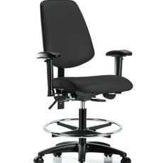 Vinyl Chair - Medium Bench Height with Medium Back, Adjustable Arms, Chrome Foot Ring, & Casters in Black Trailblazer Vinyl - VMBCH-MB-RG-T0-A1-CF-RC-8540