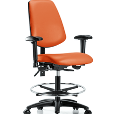 Vinyl Chair - Medium Bench Height with Medium Back, Adjustable Arms, Chrome Foot Ring, & Casters in Orange Kist Trailblazer Vinyl - VMBCH-MB-RG-T0-A1-CF-RC-8613