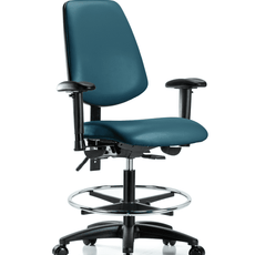 Vinyl Chair - Medium Bench Height with Medium Back, Adjustable Arms, Chrome Foot Ring, & Casters in Marine Blue Supernova Vinyl - VMBCH-MB-RG-T0-A1-CF-RC-8801