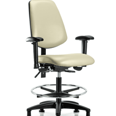 Vinyl Chair - Medium Bench Height with Medium Back, Adjustable Arms, Chrome Foot Ring, & Stationary Glides in Adobe White Trailblazer Vinyl - VMBCH-MB-RG-T0-A1-CF-RG-8501