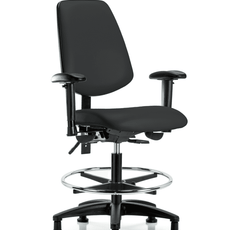 Vinyl Chair - Medium Bench Height with Medium Back, Adjustable Arms, Chrome Foot Ring, & Stationary Glides in Black Trailblazer Vinyl - VMBCH-MB-RG-T0-A1-CF-RG-8540