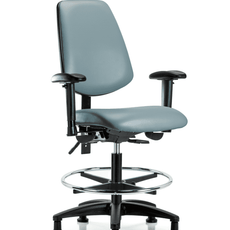 Vinyl Chair - Medium Bench Height with Medium Back, Adjustable Arms, Chrome Foot Ring, & Stationary Glides in Storm Supernova Vinyl - VMBCH-MB-RG-T0-A1-CF-RG-8822