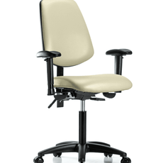 Vinyl Chair - Medium Bench Height with Medium Back, Adjustable Arms, & Casters in Adobe White Trailblazer Vinyl - VMBCH-MB-RG-T0-A1-NF-RC-8501