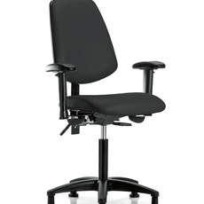 Vinyl Chair - Medium Bench Height with Medium Back, Adjustable Arms, & Stationary Glides in Black Trailblazer Vinyl - VMBCH-MB-RG-T0-A1-NF-RG-8540