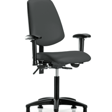 Vinyl Chair - Medium Bench Height with Medium Back, Adjustable Arms, & Stationary Glides in Charcoal Trailblazer Vinyl - VMBCH-MB-RG-T0-A1-NF-RG-8605