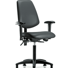 Vinyl Chair - Medium Bench Height with Medium Back, Adjustable Arms, & Stationary Glides in Carbon Supernova Vinyl - VMBCH-MB-RG-T0-A1-NF-RG-8823
