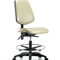 Vinyl Chair - Medium Bench Height with Medium Back, Seat Tilt, Chrome Foot Ring, & Casters in Adobe White Trailblazer Vinyl - VMBCH-MB-RG-T1-A0-CF-RC-8501