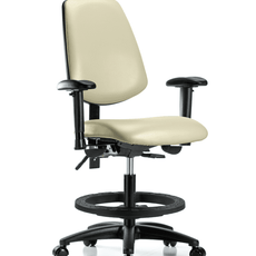 Vinyl Chair - Medium Bench Height with Medium Back, Seat Tilt, Adjustable Arms, Black Foot Ring, & Casters in Adobe White Trailblazer Vinyl - VMBCH-MB-RG-T1-A1-BF-RC-8501