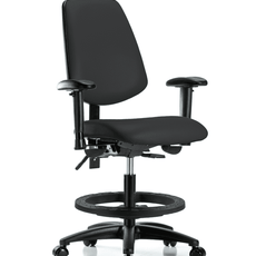 Vinyl Chair - Medium Bench Height with Medium Back, Seat Tilt, Adjustable Arms, Black Foot Ring, & Casters in Black Trailblazer Vinyl - VMBCH-MB-RG-T1-A1-BF-RC-8540