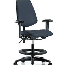 Vinyl Chair - Medium Bench Height with Medium Back, Seat Tilt, Adjustable Arms, Black Foot Ring, & Casters in Imperial Blue Trailblazer Vinyl - VMBCH-MB-RG-T1-A1-BF-RC-8582