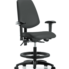 Vinyl Chair - Medium Bench Height with Medium Back, Seat Tilt, Adjustable Arms, Black Foot Ring, & Casters in Charcoal Trailblazer Vinyl - VMBCH-MB-RG-T1-A1-BF-RC-8605