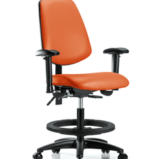 Vinyl Chair - Medium Bench Height with Medium Back, Seat Tilt, Adjustable Arms, Black Foot Ring, & Casters in Orange Kist Trailblazer Vinyl - VMBCH-MB-RG-T1-A1-BF-RC-8613