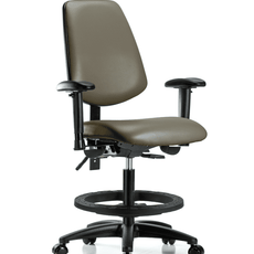 Vinyl Chair - Medium Bench Height with Medium Back, Seat Tilt, Adjustable Arms, Black Foot Ring, & Casters in Taupe Supernova Vinyl - VMBCH-MB-RG-T1-A1-BF-RC-8809