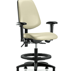 Vinyl Chair - Medium Bench Height with Medium Back, Seat Tilt, Adjustable Arms, Black Foot Ring, & Stationary Glides in Adobe White Trailblazer Vinyl - VMBCH-MB-RG-T1-A1-BF-RG-8501