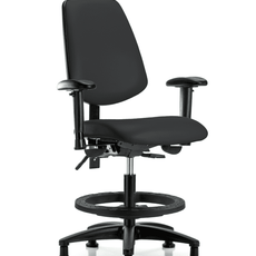 Vinyl Chair - Medium Bench Height with Medium Back, Seat Tilt, Adjustable Arms, Black Foot Ring, & Stationary Glides in Black Trailblazer Vinyl - VMBCH-MB-RG-T1-A1-BF-RG-8540