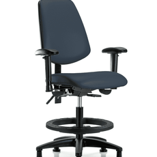 Vinyl Chair - Medium Bench Height with Medium Back, Seat Tilt, Adjustable Arms, Black Foot Ring, & Stationary Glides in Imperial Blue Trailblazer Vinyl - VMBCH-MB-RG-T1-A1-BF-RG-8582