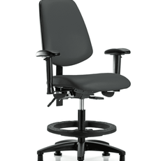 Vinyl Chair - Medium Bench Height with Medium Back, Seat Tilt, Adjustable Arms, Black Foot Ring, & Stationary Glides in Charcoal Trailblazer Vinyl - VMBCH-MB-RG-T1-A1-BF-RG-8605