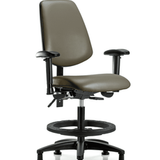 Vinyl Chair - Medium Bench Height with Medium Back, Seat Tilt, Adjustable Arms, Black Foot Ring, & Stationary Glides in Taupe Supernova Vinyl - VMBCH-MB-RG-T1-A1-BF-RG-8809