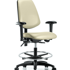 Vinyl Chair - Medium Bench Height with Medium Back, Seat Tilt, Adjustable Arms, Chrome Foot Ring, & Casters in Adobe White Trailblazer Vinyl - VMBCH-MB-RG-T1-A1-CF-RC-8501
