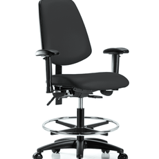 Vinyl Chair - Medium Bench Height with Medium Back, Seat Tilt, Adjustable Arms, Chrome Foot Ring, & Casters in Black Trailblazer Vinyl - VMBCH-MB-RG-T1-A1-CF-RC-8540