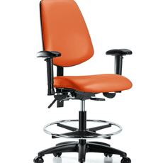 Vinyl Chair - Medium Bench Height with Medium Back, Seat Tilt, Adjustable Arms, Chrome Foot Ring, & Casters in Orange Kist Trailblazer Vinyl - VMBCH-MB-RG-T1-A1-CF-RC-8613