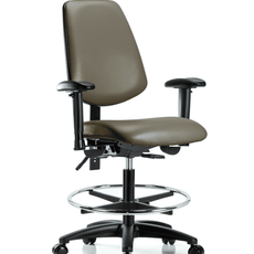 Vinyl Chair - Medium Bench Height with Medium Back, Seat Tilt, Adjustable Arms, Chrome Foot Ring, & Casters in Taupe Supernova Vinyl - VMBCH-MB-RG-T1-A1-CF-RC-8809