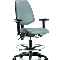 Vinyl Chair - Medium Bench Height with Medium Back, Seat Tilt, Adjustable Arms, Chrome Foot Ring, & Casters in Storm Supernova Vinyl - VMBCH-MB-RG-T1-A1-CF-RC-8822