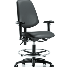 Vinyl Chair - Medium Bench Height with Medium Back, Seat Tilt, Adjustable Arms, Chrome Foot Ring, & Casters in Carbon Supernova Vinyl - VMBCH-MB-RG-T1-A1-CF-RC-8823