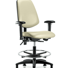 Vinyl Chair - Medium Bench Height with Medium Back, Seat Tilt, Adjustable Arms, Chrome Foot Ring, & Stationary Glides in Adobe White Trailblazer Vinyl - VMBCH-MB-RG-T1-A1-CF-RG-8501