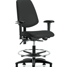 Vinyl Chair - Medium Bench Height with Medium Back, Seat Tilt, Adjustable Arms, Chrome Foot Ring, & Stationary Glides in Black Trailblazer Vinyl - VMBCH-MB-RG-T1-A1-CF-RG-8540