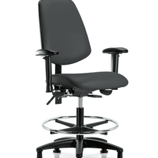 Vinyl Chair - Medium Bench Height with Medium Back, Seat Tilt, Adjustable Arms, Chrome Foot Ring, & Stationary Glides in Charcoal Trailblazer Vinyl - VMBCH-MB-RG-T1-A1-CF-RG-8605