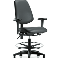 Vinyl Chair - Medium Bench Height with Medium Back, Seat Tilt, Adjustable Arms, Chrome Foot Ring, & Stationary Glides in Carbon Supernova Vinyl - VMBCH-MB-RG-T1-A1-CF-RG-8823