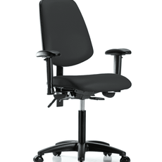 Vinyl Chair - Medium Bench Height with Medium Back, Seat Tilt, Adjustable Arms, & Casters in Black Trailblazer Vinyl - VMBCH-MB-RG-T1-A1-NF-RC-8540