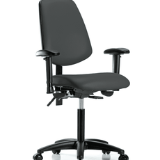 Vinyl Chair - Medium Bench Height with Medium Back, Seat Tilt, Adjustable Arms, & Casters in Charcoal Trailblazer Vinyl - VMBCH-MB-RG-T1-A1-NF-RC-8605